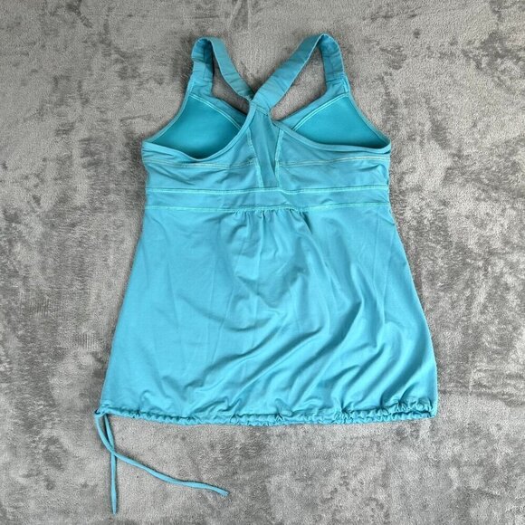 Athleta Horizon Tank Medium Teal Activewear Built in Bra Top Yoga Drawstring - Picture 6 of 7